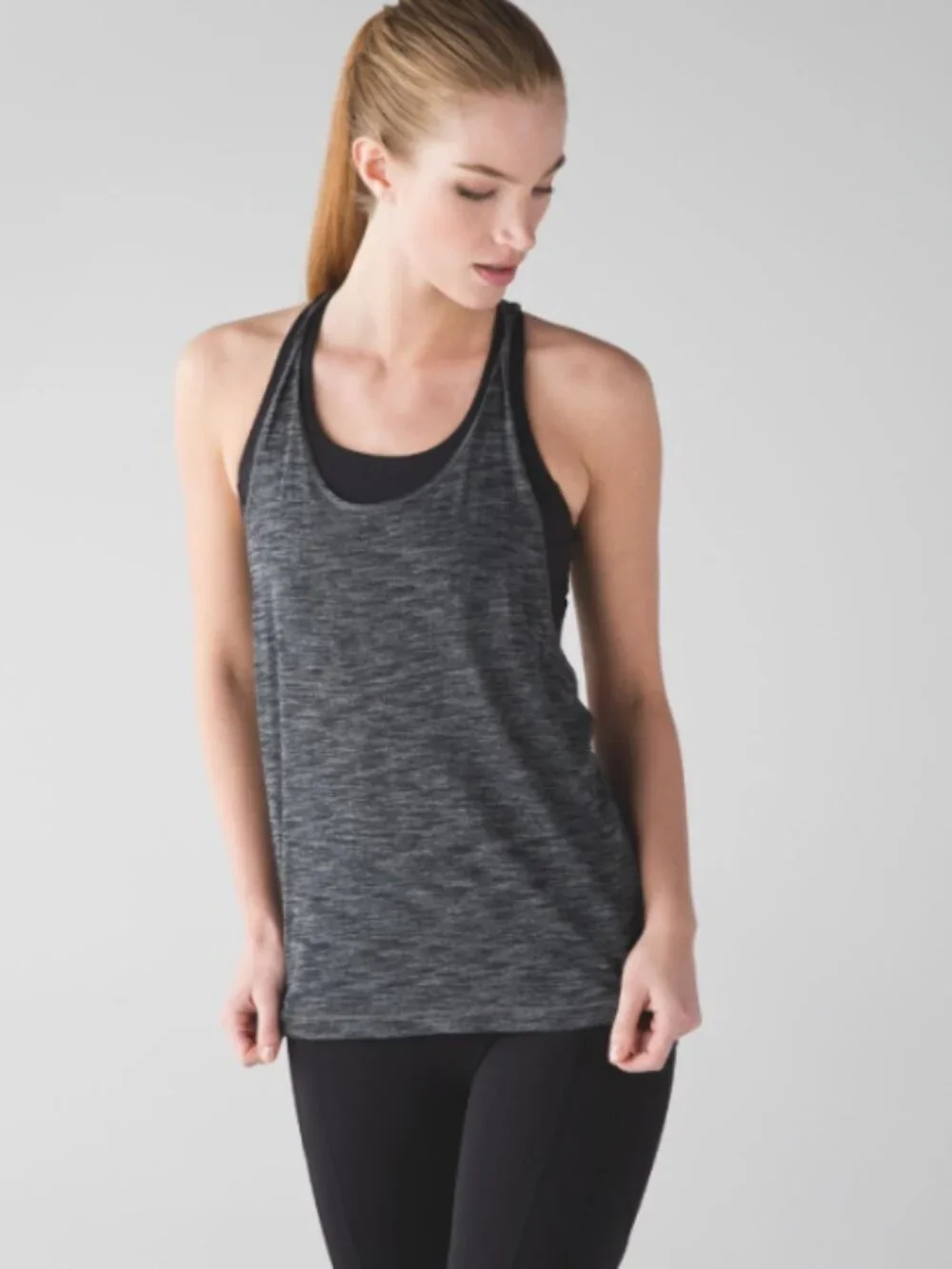Lululemon Twist and Toil Tank Top Size 8 Heathered Black Sleeveless Spot Gym